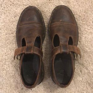 Brown distressed leather Dr. Martens Mary Janes